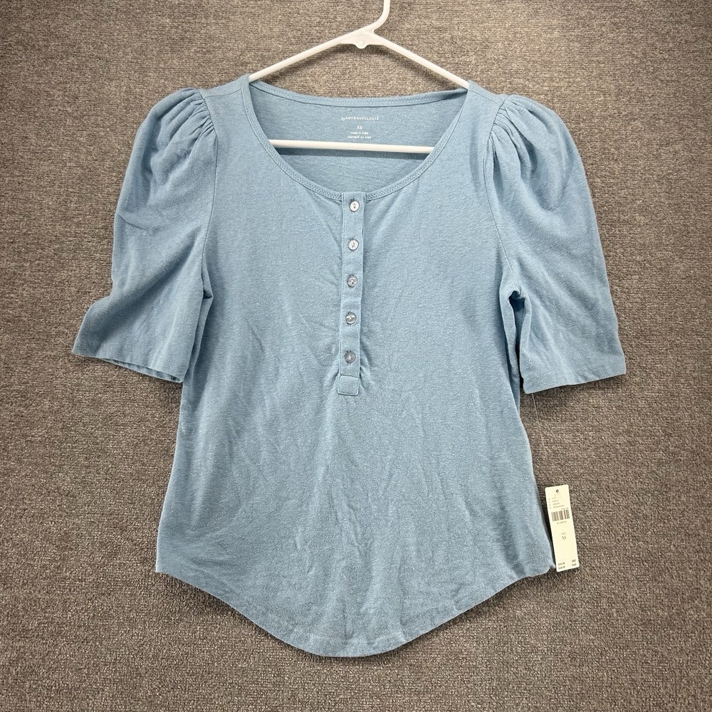 Anthropologie Top Women Size XS Light Blue Puff Sleeve NEW